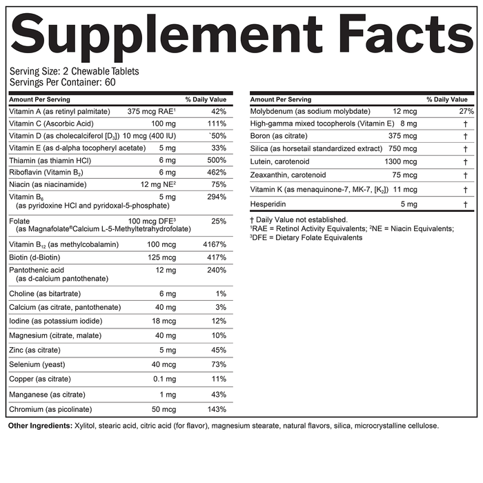 BrainMD Kids' NeuroVite Multivitamin Chewables: infographic, supplement facts box