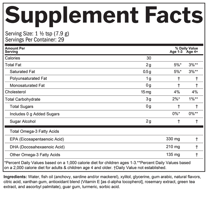 BrainMD Kids' Omega-3 Squeeze: infographic, supplement facts box