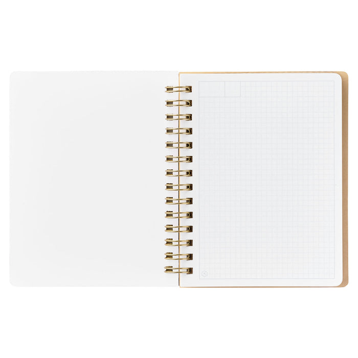 HITOTOKI passport size ring notebook with minimalist white grid page.
