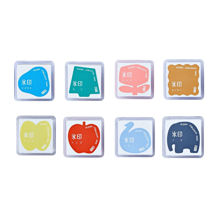 Kori Jirushi stamp pad colour and design range displayed together.