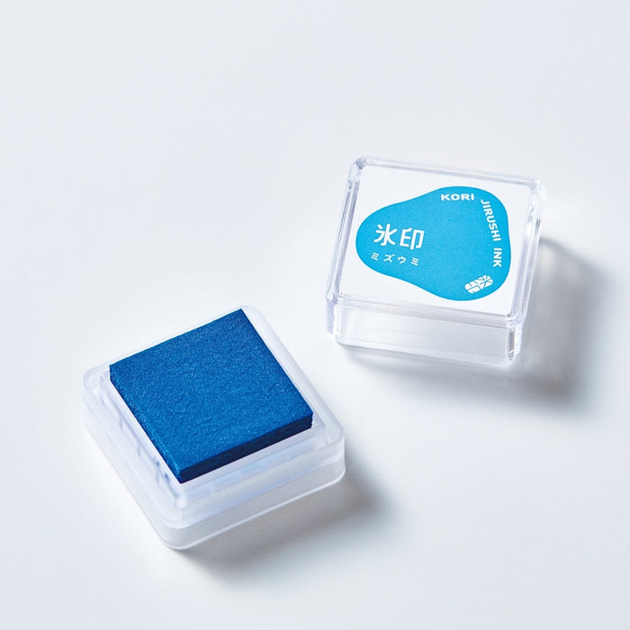 Kori Jirushi Lake Blue stamp pad opened to show ink surface.