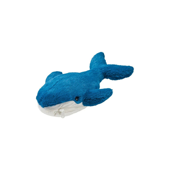 Blue whale Pouzoo animal design cushion pouch shown from the side.