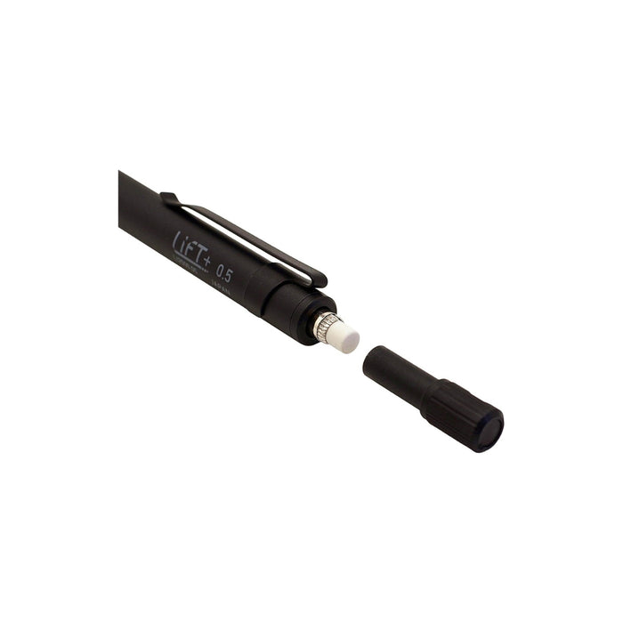 Kitera LIFT+ Mechanical Pencil 0.5mm in black with rear cap removed to reveal the eraser