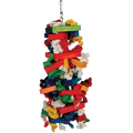 Knotty Blocks,"Hanging stack of colorful wood blocks with rope knots"