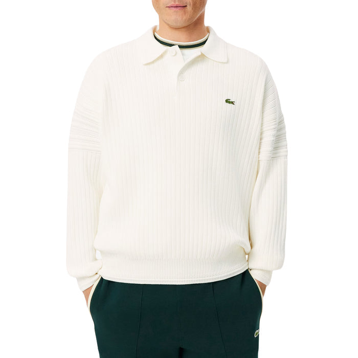 Lacoste French Made Cotton Polo Collar Sweater