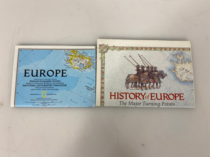 Lot of 2 Europe Nat Geo Maps: History of Europe & Europe 1983-92