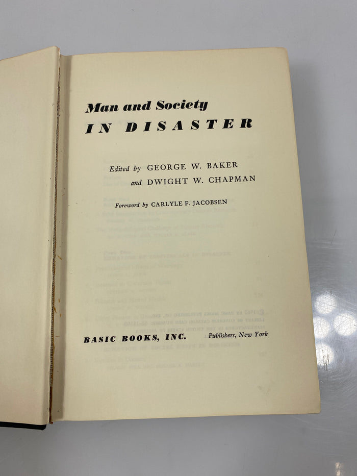 Man and Society in Disaster by Baker/Chapman Basic Books Ex-library 1962 HC