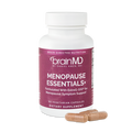 BrainMD Menopause Essentials+: purple supplement bottle with capsules at the base against a transparent background