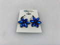 Metallic Blue Flower Dangle Earrings
