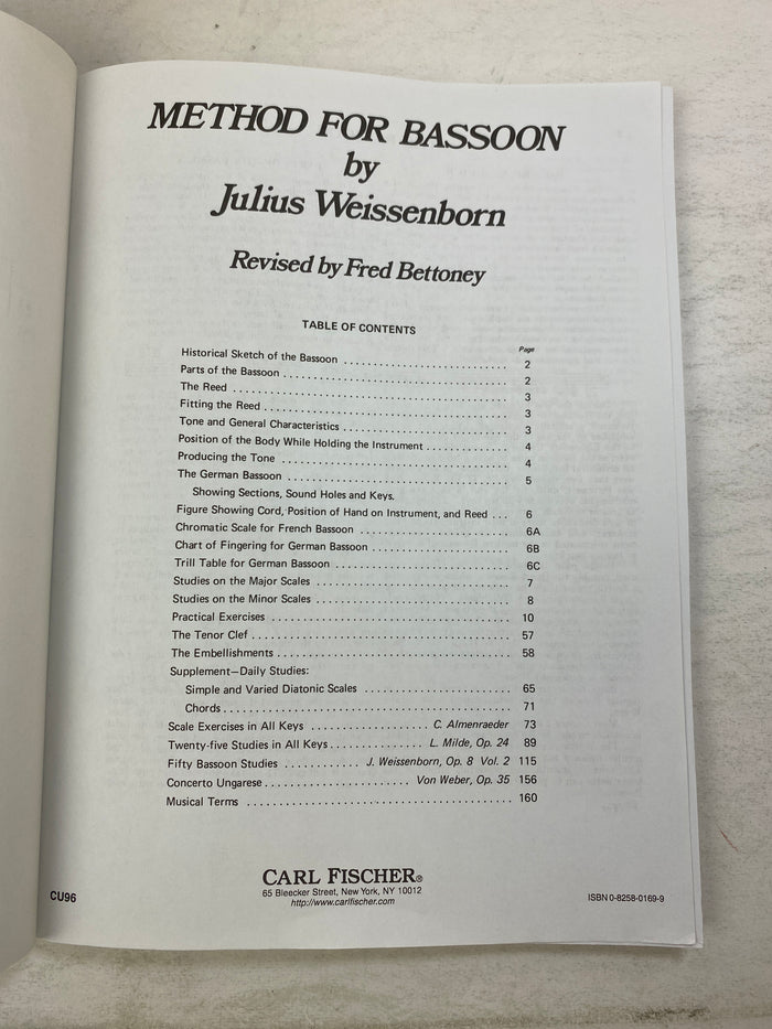 Method for Bassoon by Julius Weissenborn Carl Fischer SC