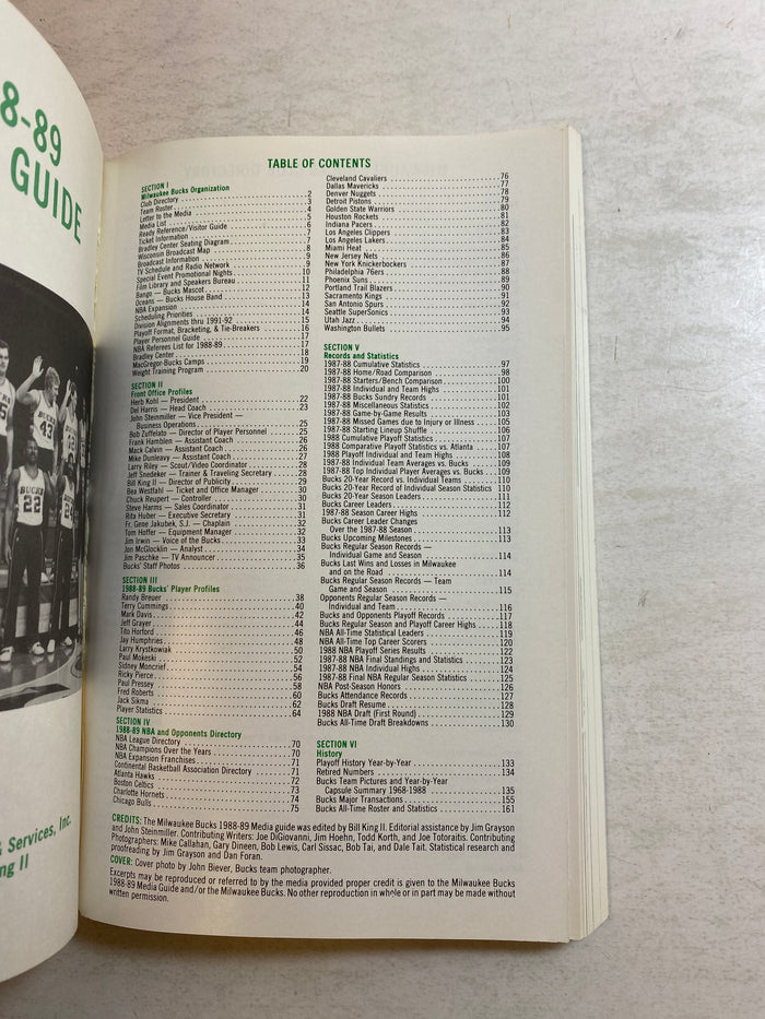 Milwaukee Bucks NBA Media Guide 1988-1989