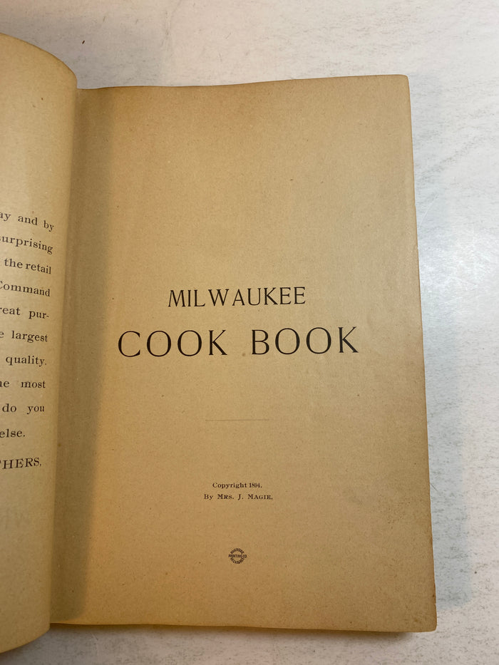 Milwaukee Cook Book Mrs. J Magie SC 1894