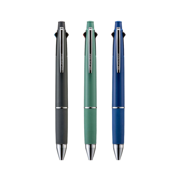 Mitsubishi Uni Jetstream 4&1 multi-function pen set in slate gray, cobalt green and night blue with 0.7mm ballpoint inks and 0.5mm mechanical pencil.