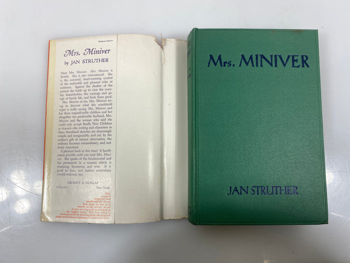 Mrs Miniver by Jan Struther Grosset & Dunlap 1940 HCDJ