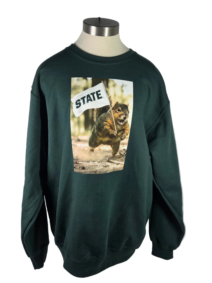 MSU Green Squirrel Flag Crewneck Sweatshirt Unisex Size XL