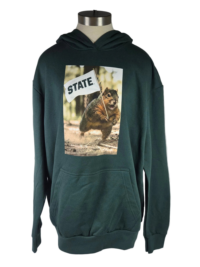 MSU Green Squirrel Flag Hoodie Sweatshirt Unisex Size M