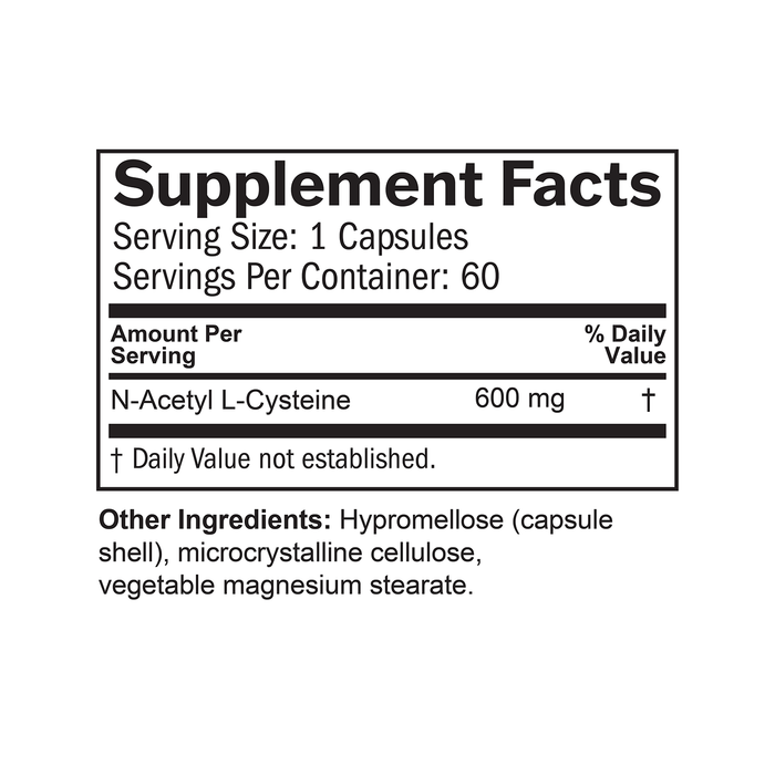 BrainMD NAC: infographic, supplement facts box