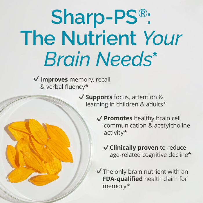 BrainMD Neuro-PS: infographic, list of phrases highlighting product benefits against a white background