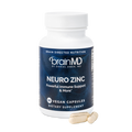 BrainMD Neuro Zinc: image of gray supplement bottle and three off-white capsules at its base with transparent background