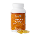BrainMD Omega-3 Power: orange supplement bottle with golden softgels against a transparent background