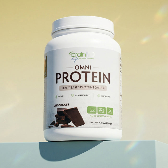 Large, white supplement container against a light tan background.