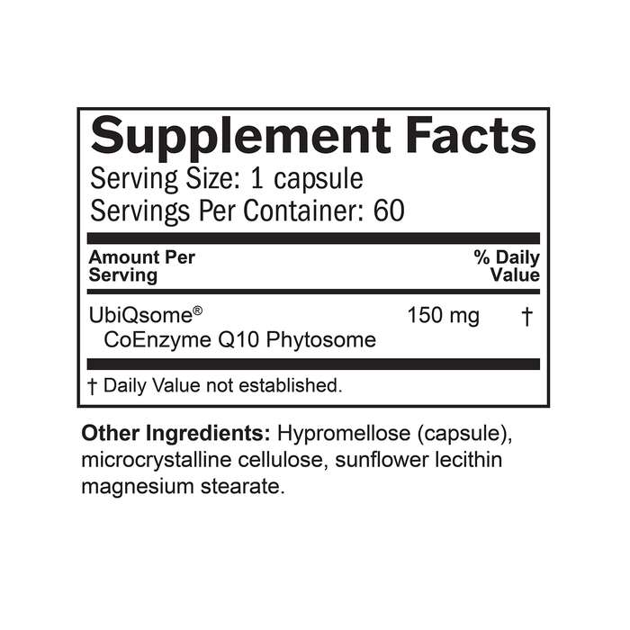BrainMD Optimized CoQ10: infographic, supplement facts box