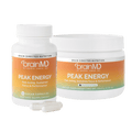 One supplement bottle and one supplement tub against a transparent background.