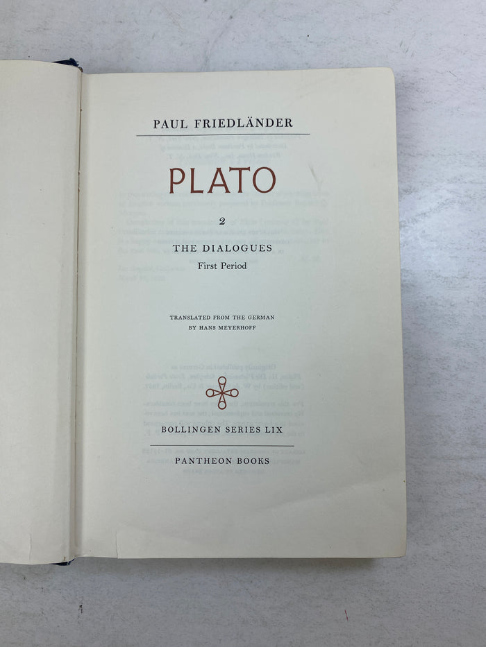 Plato 2 The Dialogues 1st Period by Friedlander Ex-library 1964 HC