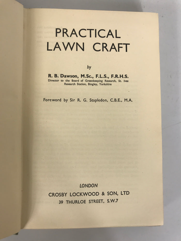 Practical Lawn Craft R.B. Dawson 1949 Vintage HC