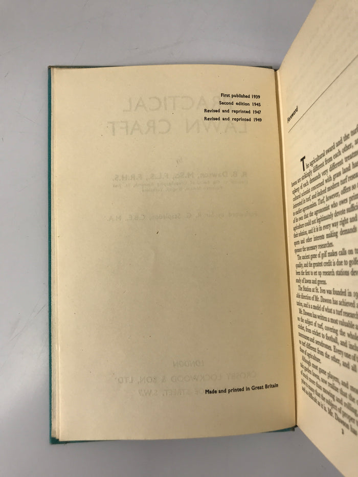 Practical Lawn Craft R.B. Dawson 1949 Vintage HC