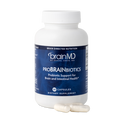 BrainMD ProBrainBiotics: blue supplement bottle with capsules against a transparent background