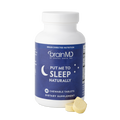 BrainMD Put Me To Sleep Naturally: purple supplement bottle with tablets at the base against a transparent background