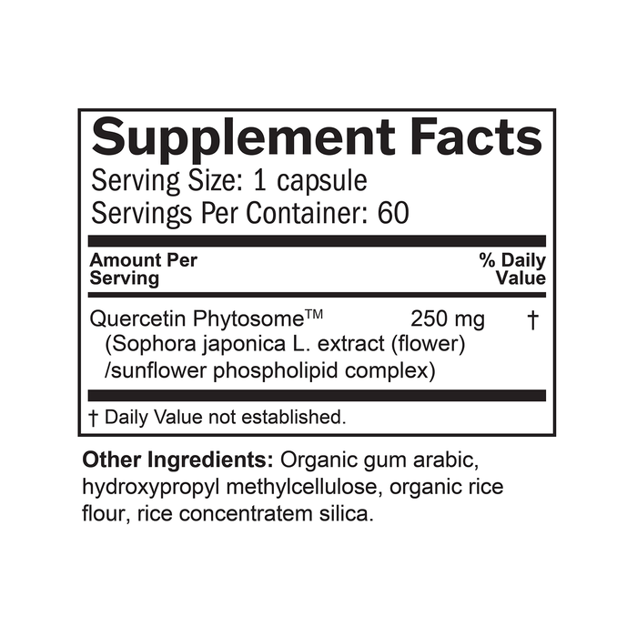 BrainMD Quercetin+: infographic, supplement facts box