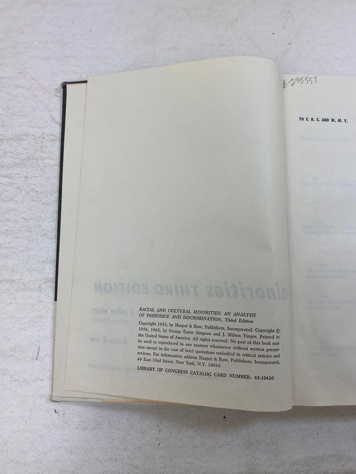Racial and Cultural Minorities by Simpson/Yinger Ex-library 1965 HC