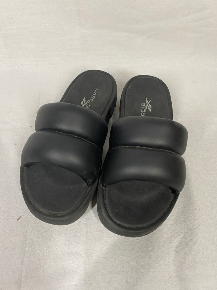 Reebok Cardi B Slides in Core Black w/ Puff Straps Women's Size 8
