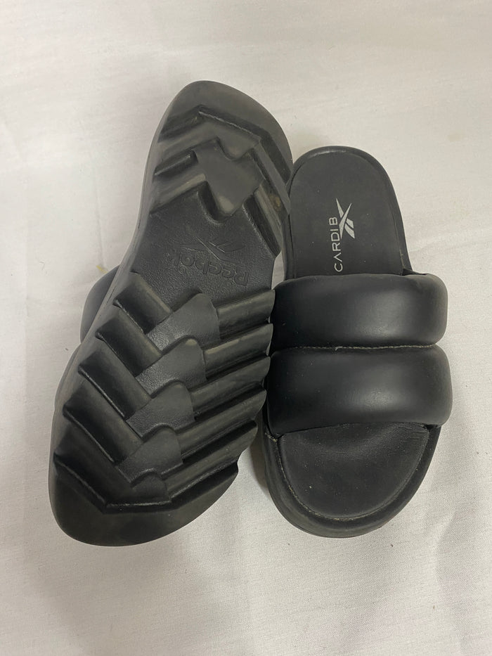 Reebok Cardi B Slides in Core Black w/ Puff Straps Women's Size 8
