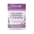 A box of brainMD Relaxing Lavender + L-Theanine dietary supplement capsules