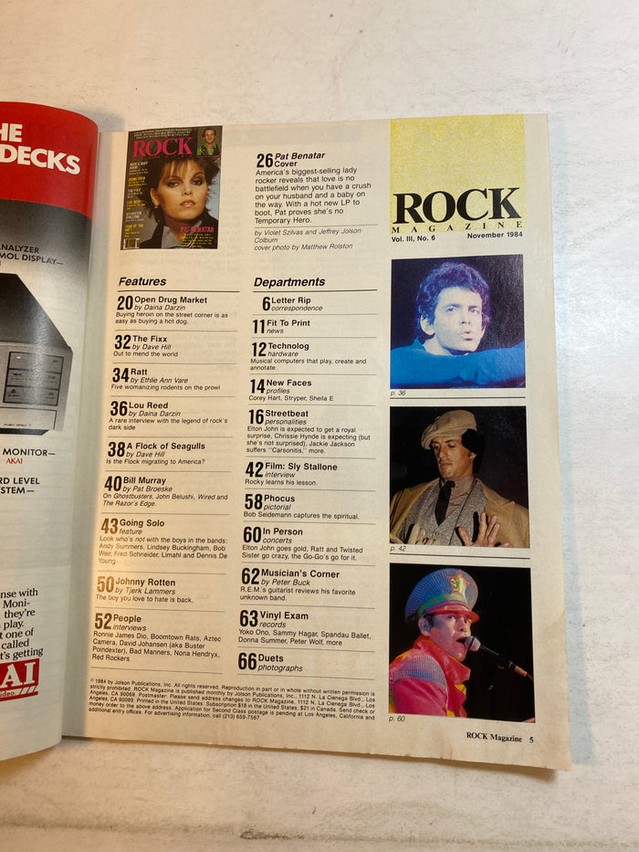 Rock Magazine November 1984 Pat Benatar