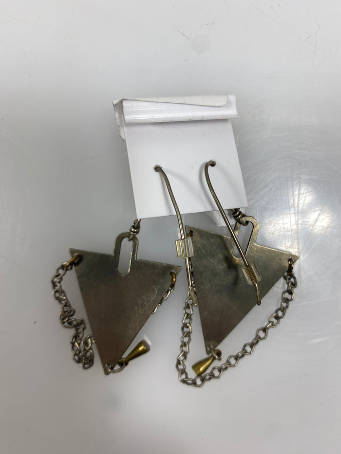 Rusted Gold Textured Triangle Dangle Chain Earrings