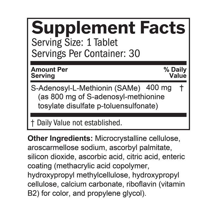 BrainMD SAMe Mood & Movement 400: infographic, supplement facts box