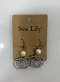 Sea Lily Silver Bead Spring Wire Set Dangle Earrings