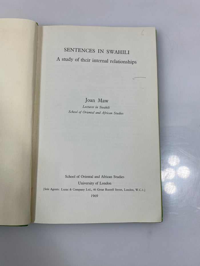 Sentences in Swahili by Joan Maw Ex-library 1969 HC