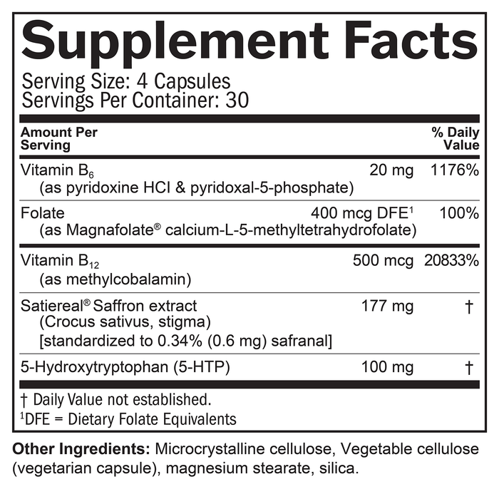 BrainMD Serotonin Mood Support: infographic supplement facts box