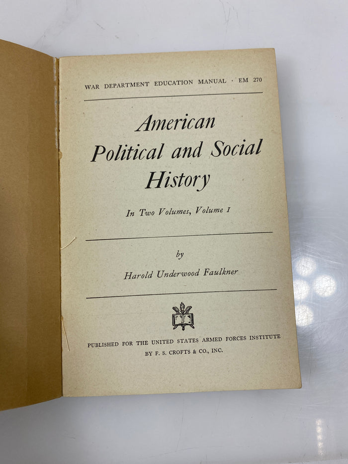 Set of 2: American Political and Social History Vol 1-2 War Department 1943 SC