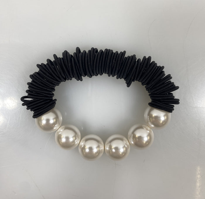 Silver Beaded Pearl Black Charm Bracelet