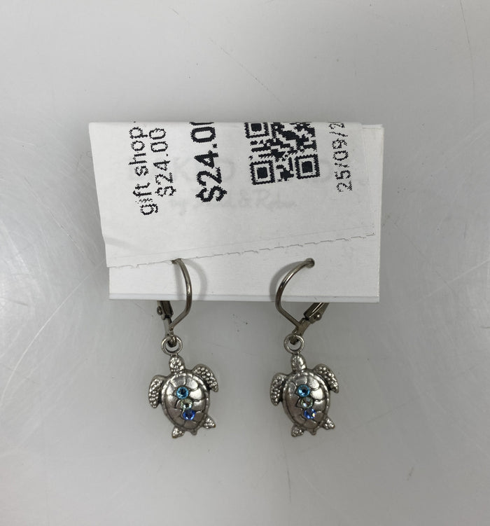 Silver Blue and Purple Crystal Turtle Earrings