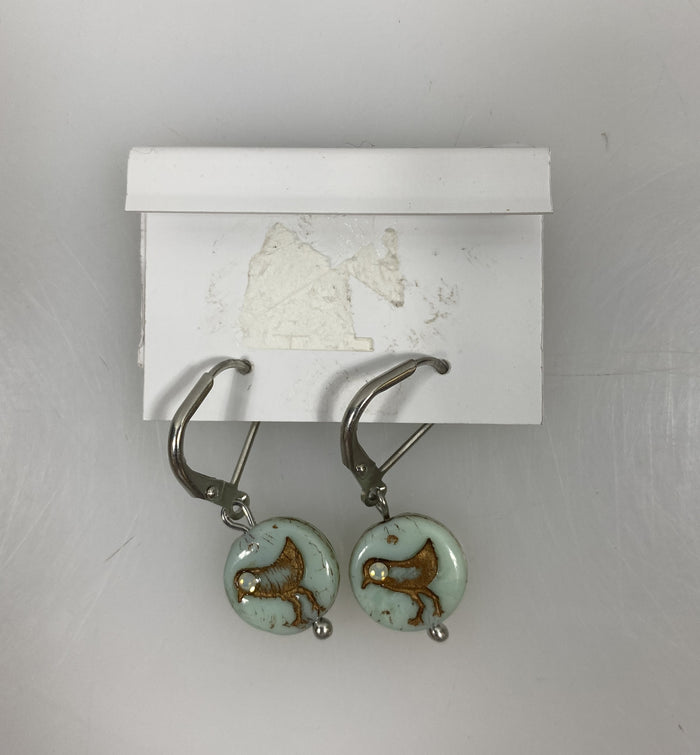 Silver Blue Bird Bead Earrings
