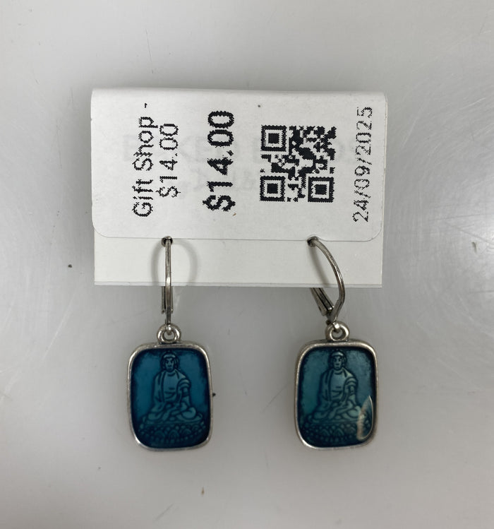 Silver Blue Buddha Pendant Earrings