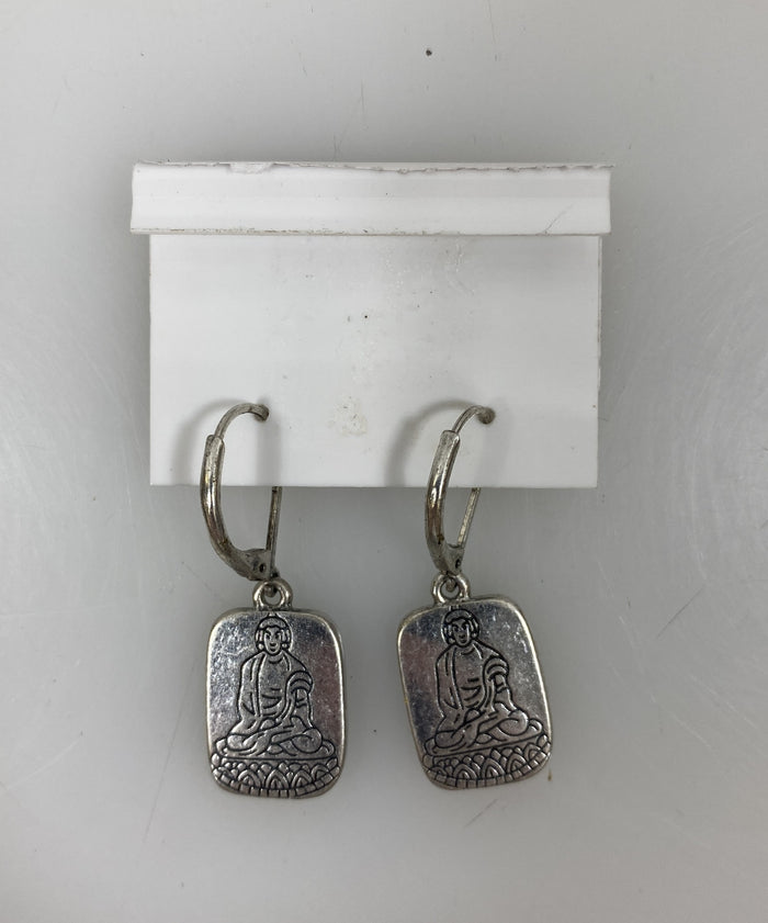 Silver Blue Buddha Pendant Earrings