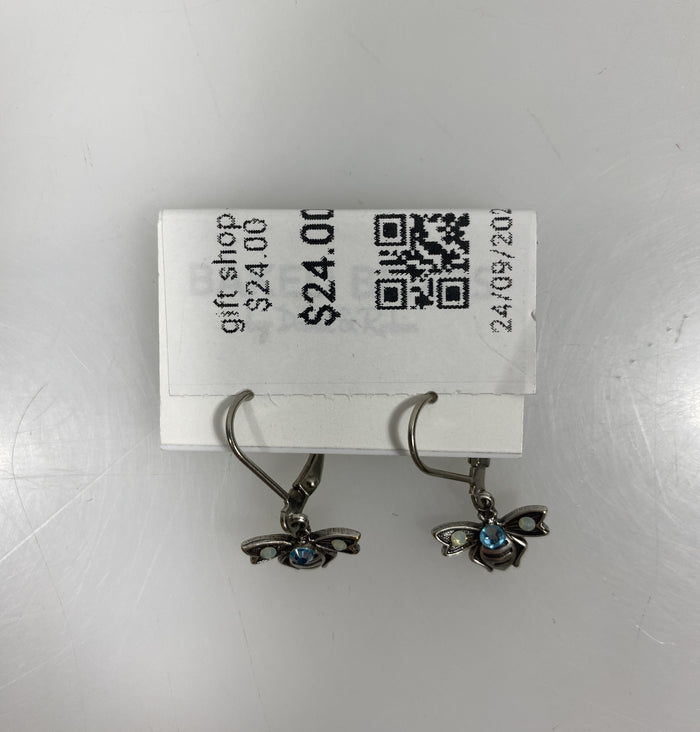Silver Blue Crystal Bee Earrings